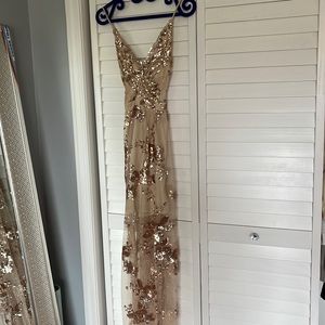 Beige and rose gold glitter gown